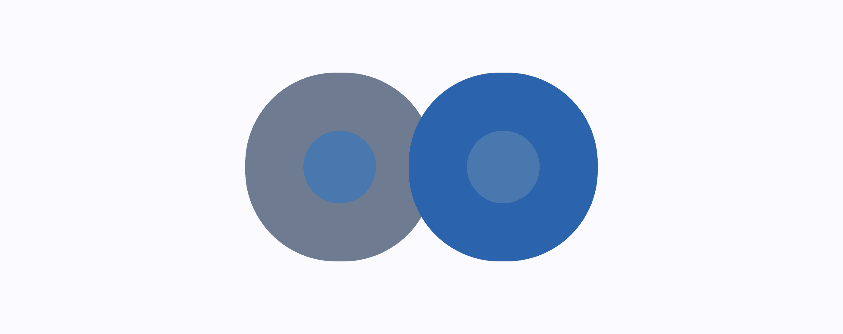 Two circles with differently saturated blue with a blue dot inside them. Showing how the perceived saturation of the dot changes.