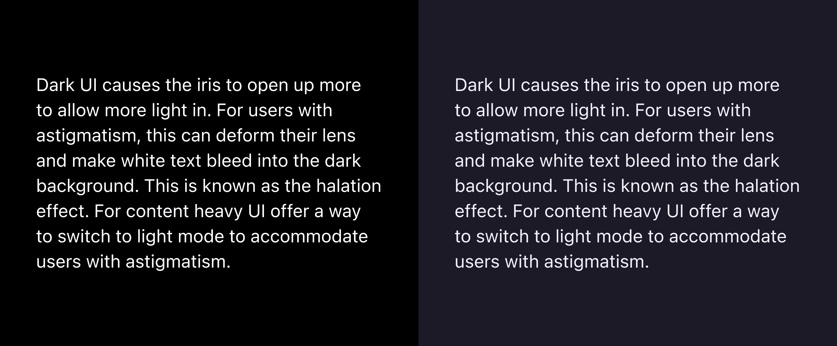 Astigmatism comparison text