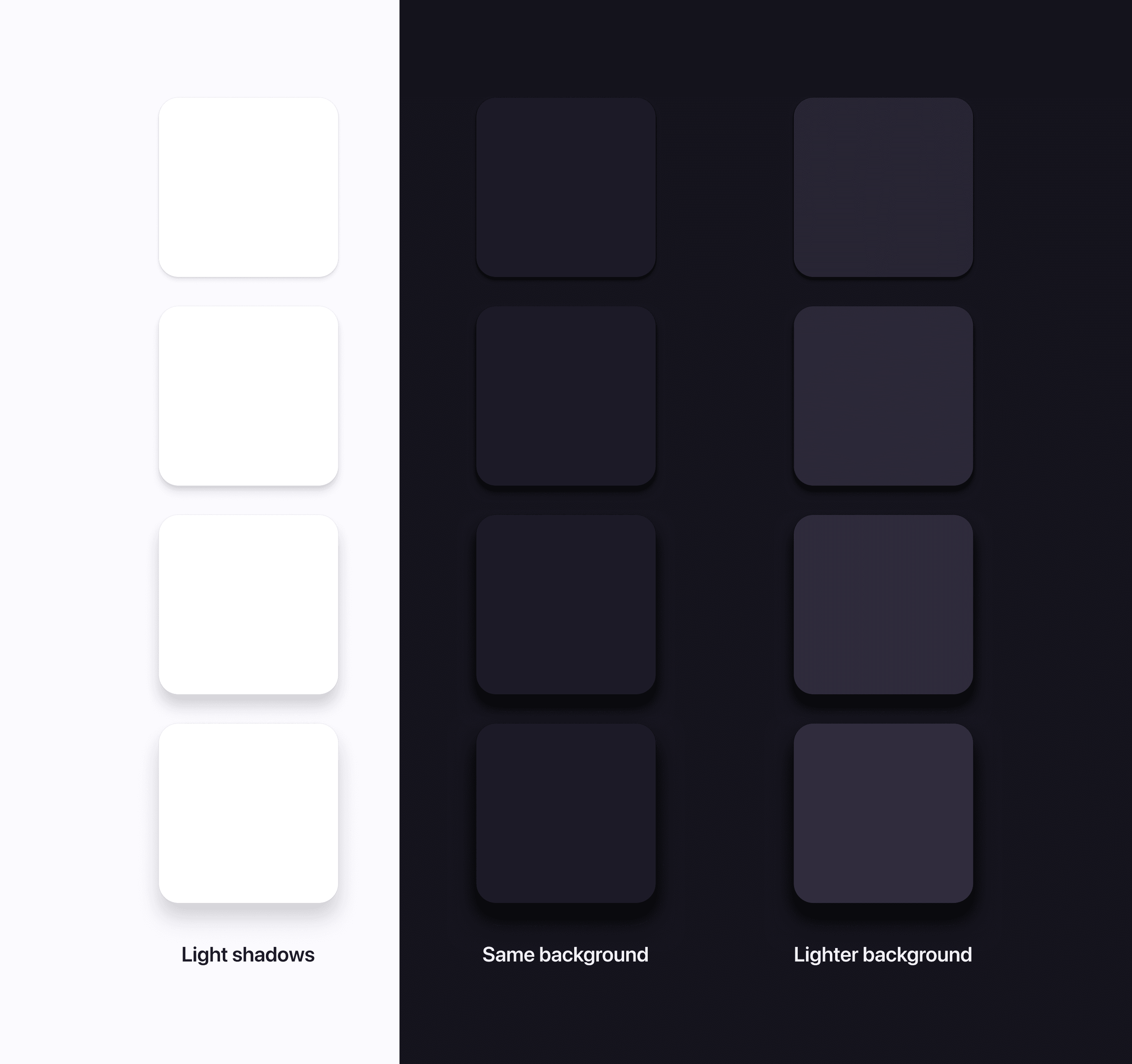 Comparison of shadows for light and dark mode