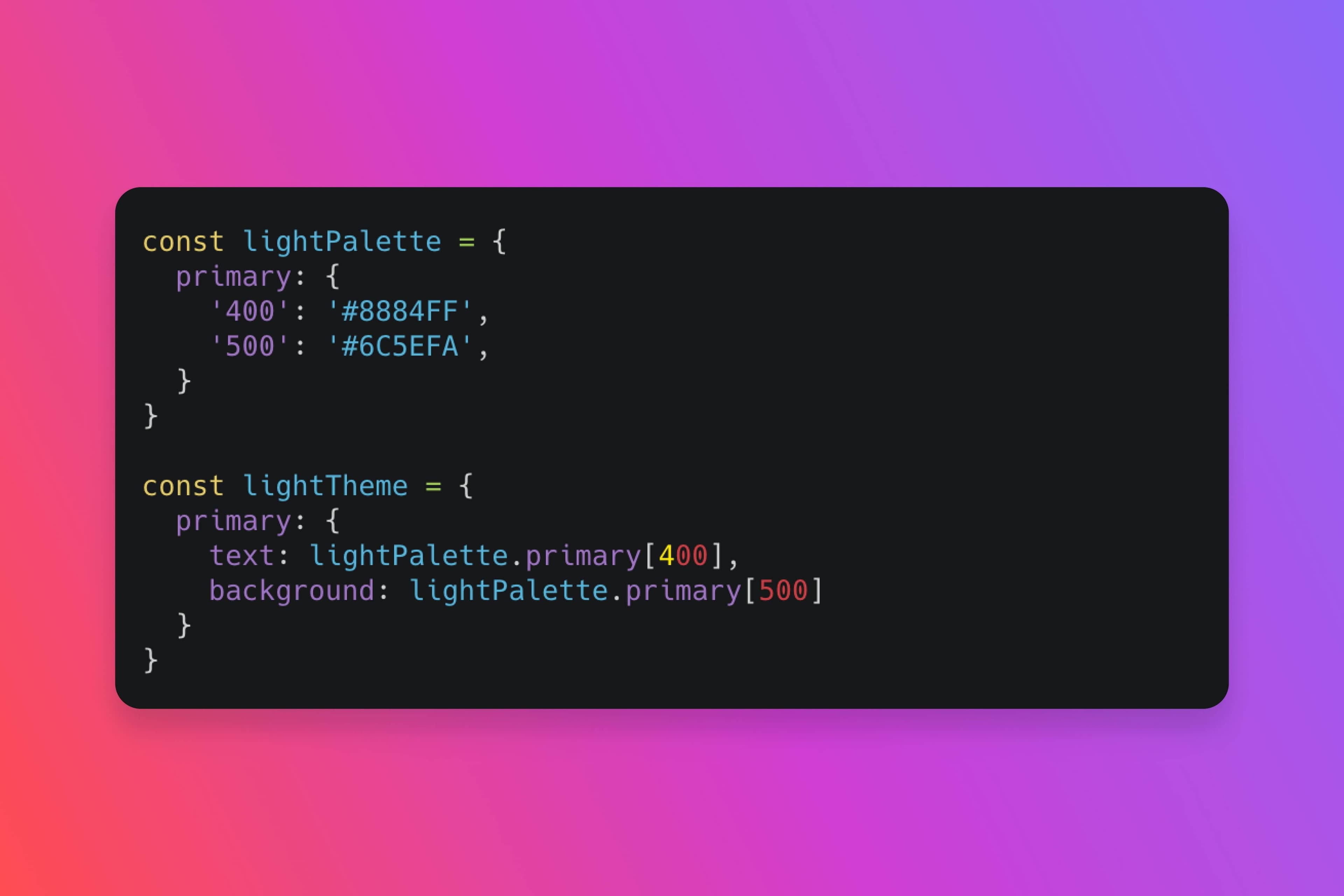 Palette vs theme javascript object example