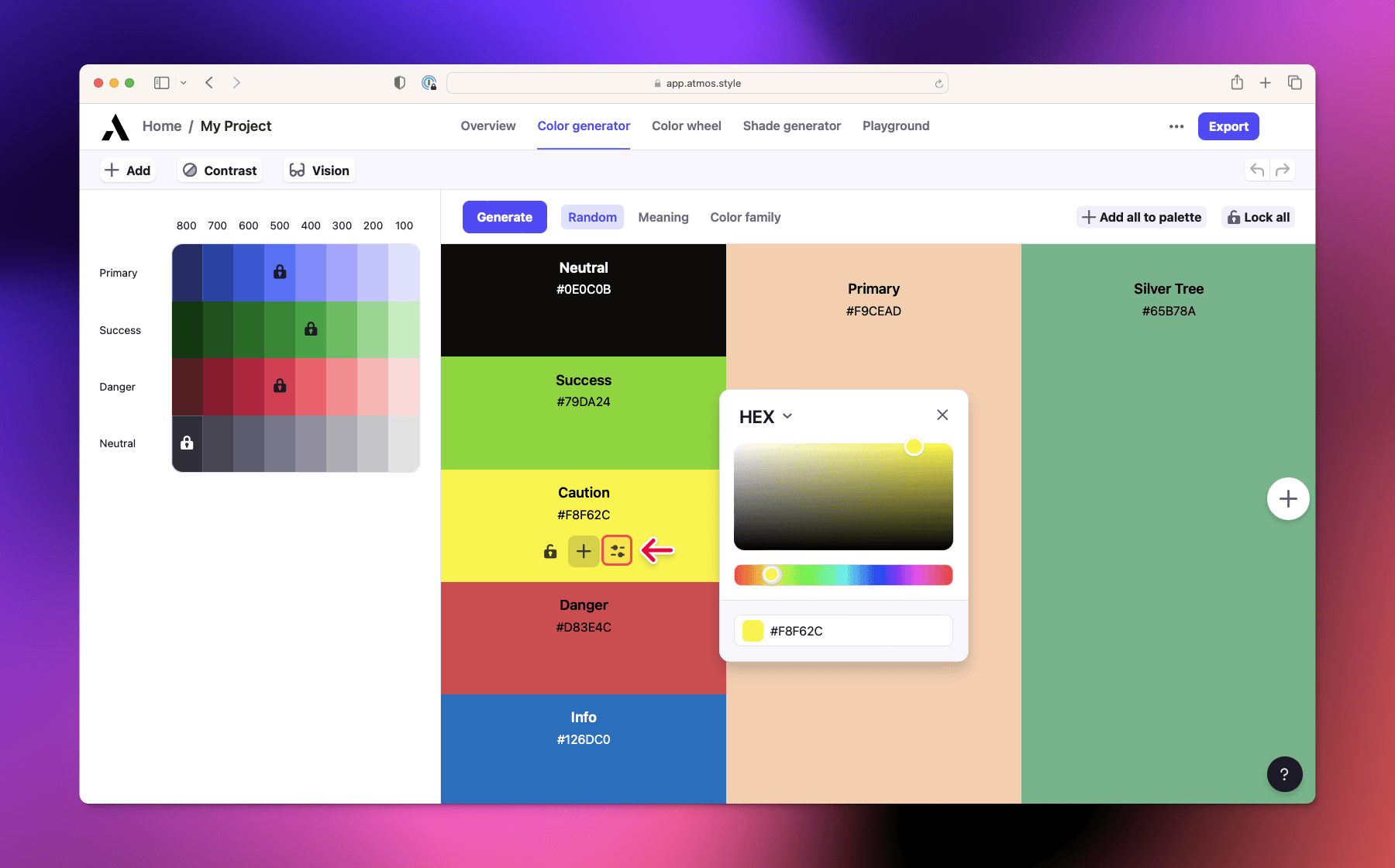 How to edit a color in the color generator