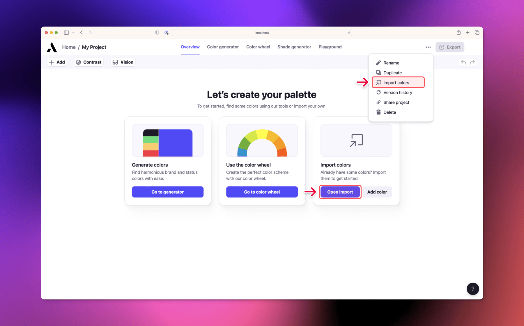 Atmos overview with highlights on the import button