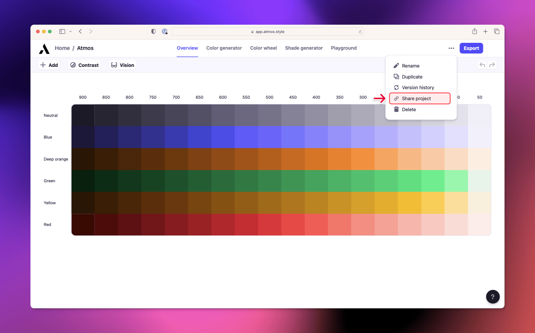 Project sharing modal